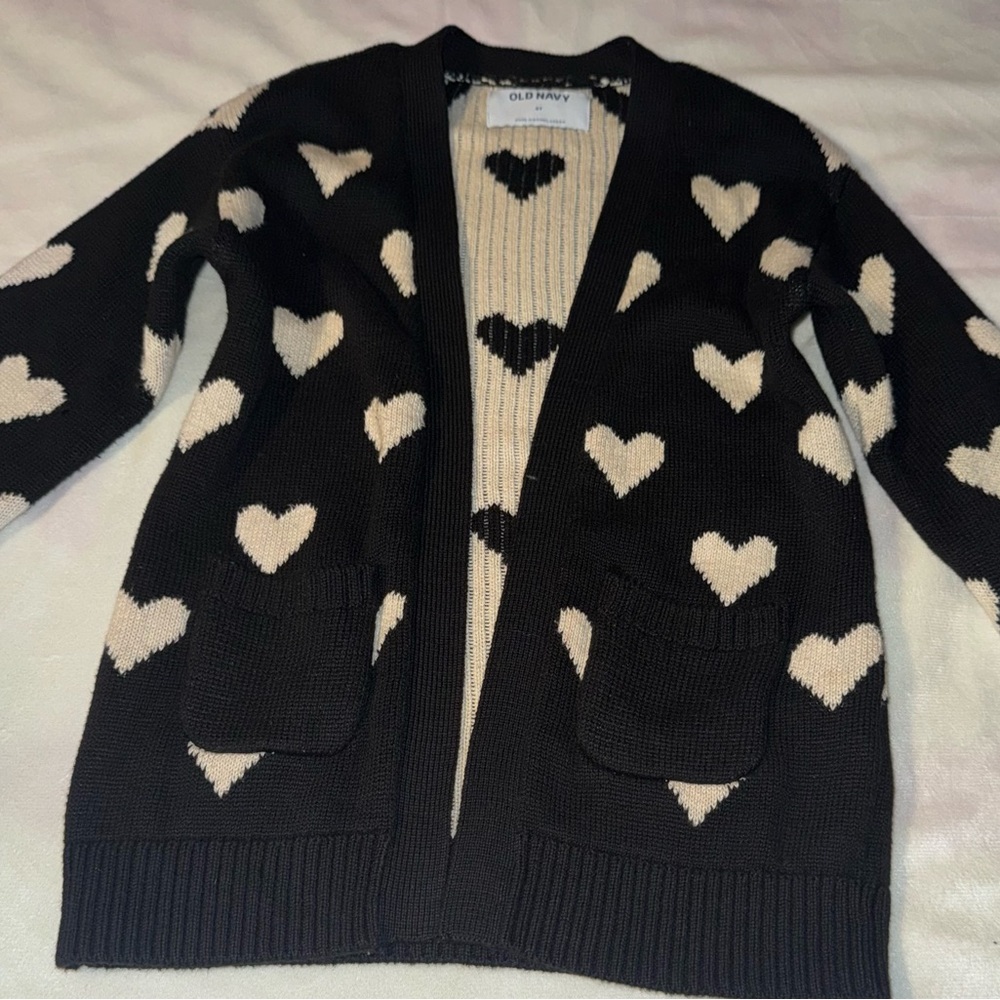 Old Navy Black and White Heart Cardigan